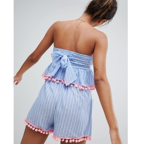 NWT Powder Blue Seersucker Pinstripe Romper | America & Beyond Small - Picture 4 of 5